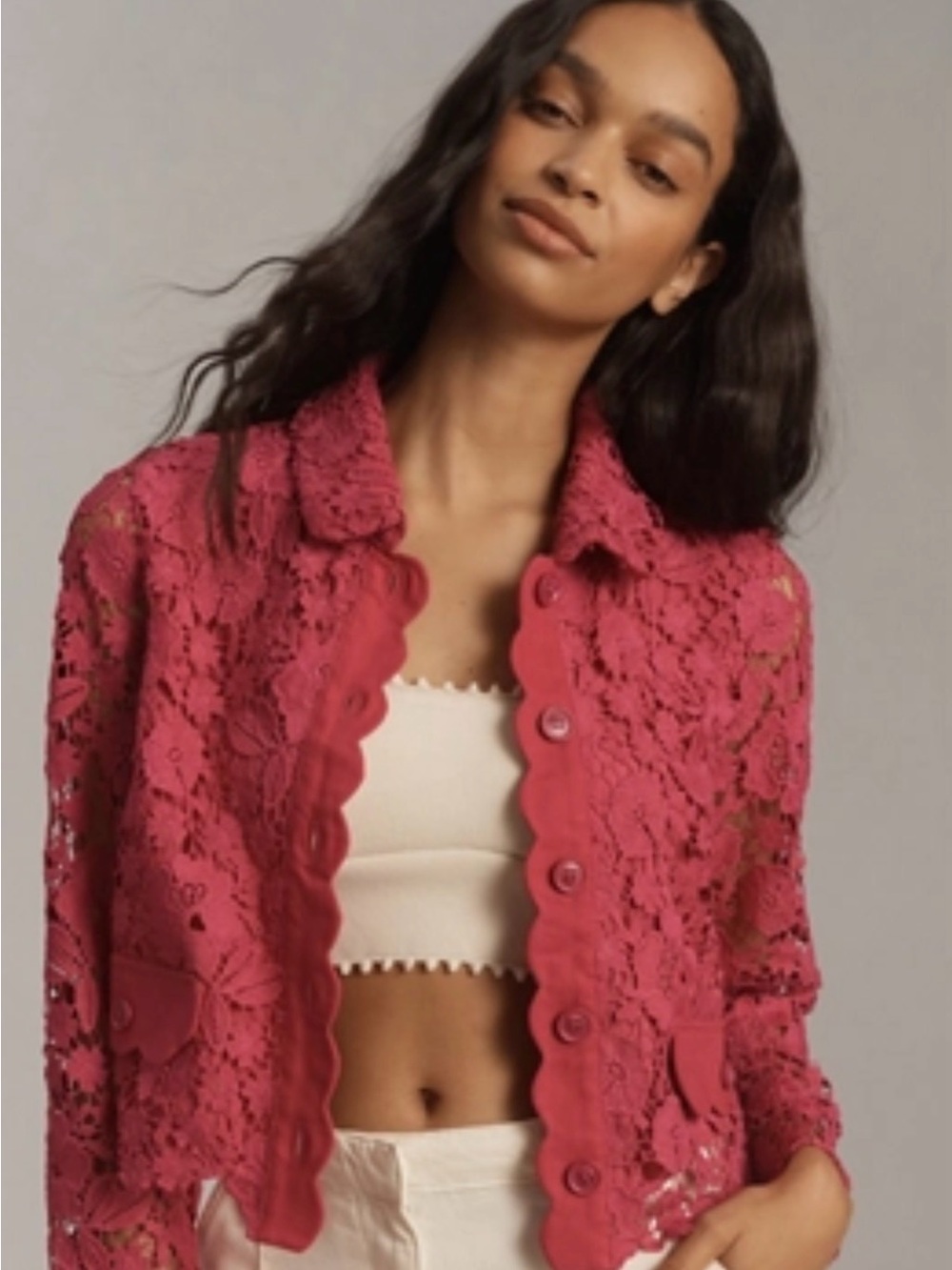 Dolan Fuchsia Lace Scalloped Button-Up Jacket